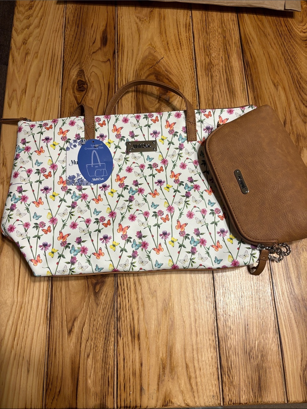 MultiSac Floral Butterfly Print Tote with Crossbody and Tote NWT